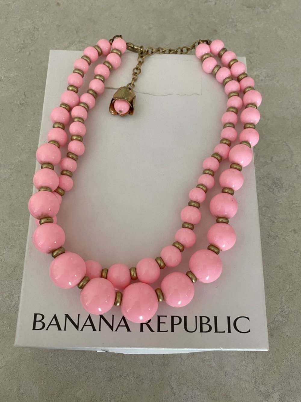 Banana Republic Pink Double-Strand Beaded Necklace with Gold Accents